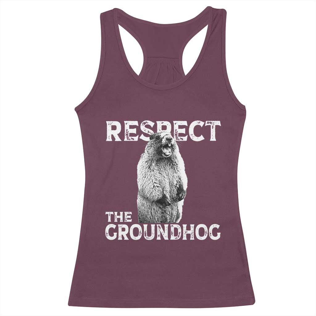 Funny Respect The Groundhog Racerback Tank Top Screaming Woodchuck Meme Groundhog Day - Wonder Print Shop