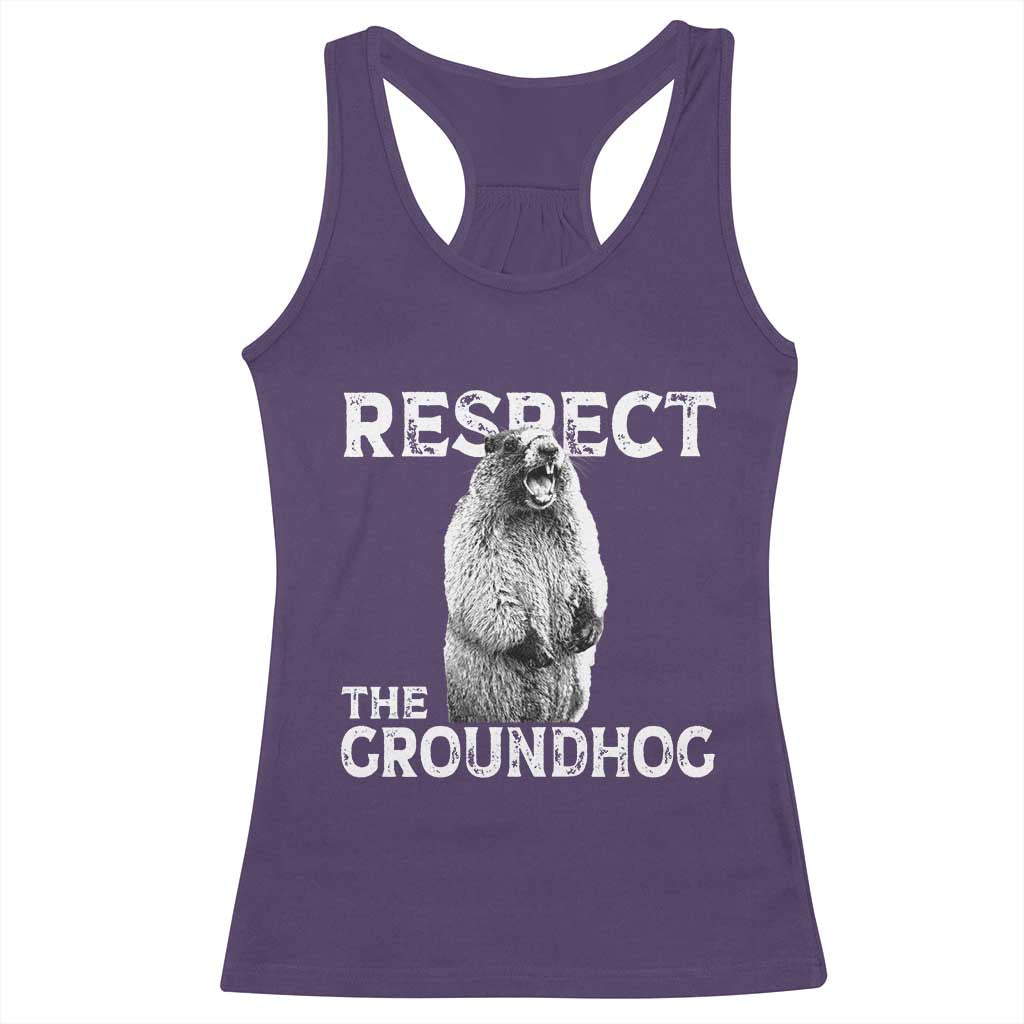 Funny Respect The Groundhog Racerback Tank Top Screaming Woodchuck Meme Groundhog Day - Wonder Print Shop