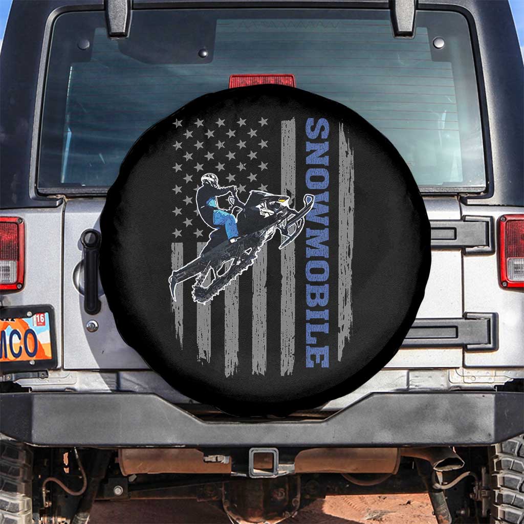 Snowmobile American Flag  Snowcross Riding Winter Sport Spare Tire Cover - Wonder Print Shop