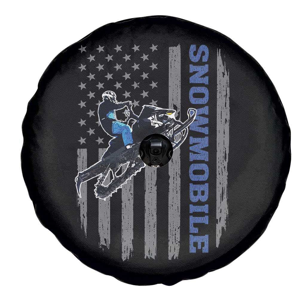 Snowmobile American Flag  Snowcross Riding Winter Sport Spare Tire Cover - Wonder Print Shop