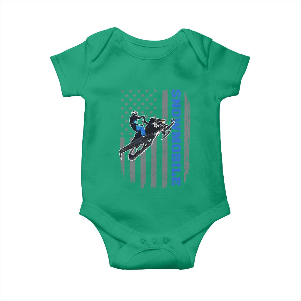 Snowmobile American Flag  Snowcross Riding Winter Sport Baby Onesie - Wonder Print Shop