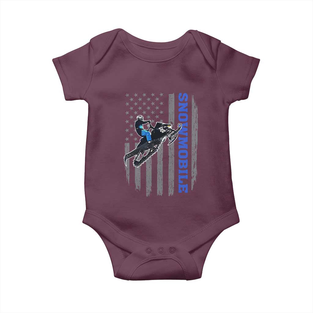 Snowmobile American Flag  Snowcross Riding Winter Sport Baby Onesie - Wonder Print Shop