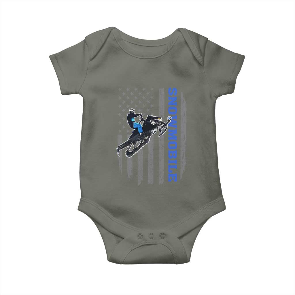 Snowmobile American Flag  Snowcross Riding Winter Sport Baby Onesie - Wonder Print Shop