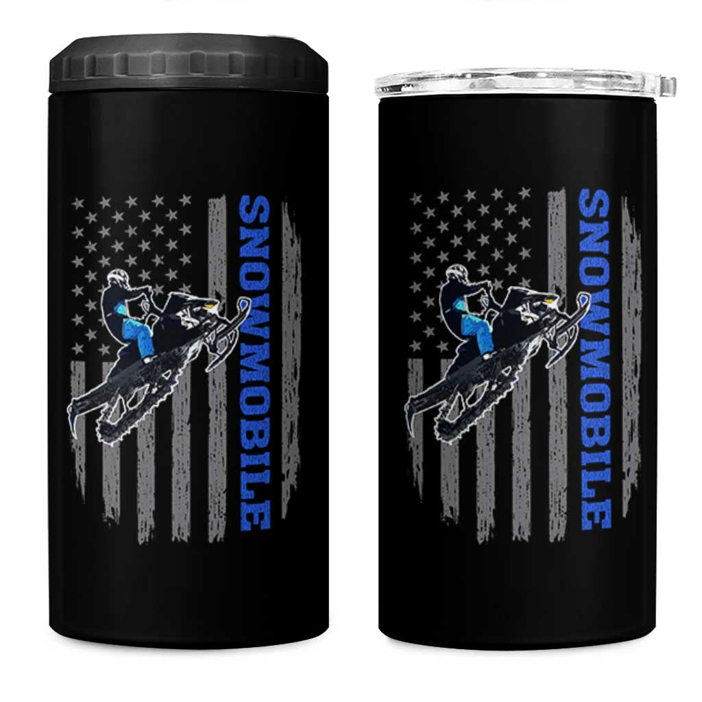 Snowmobile American Flag  Snowcross Riding Winter Sport 4 in 1 Can Cooler Tumbler - Wonder Print Shop