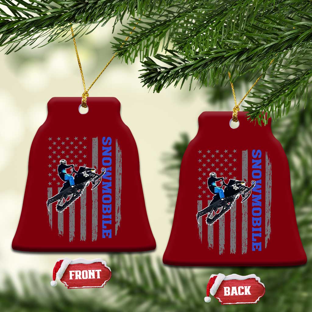 Snowmobile American Flag  Snowcross Riding Winter Sport Ceramic Ornament - Wonder Print Shop