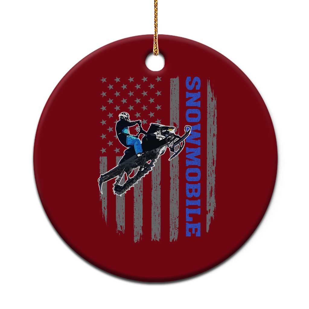 Snowmobile American Flag  Snowcross Riding Winter Sport Ceramic Ornament - Wonder Print Shop