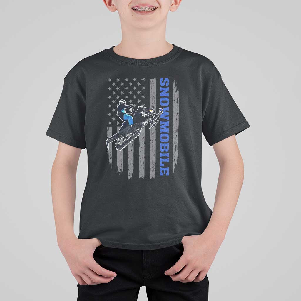 Snowmobile American Flag  Snowcross Riding Winter Sport T Shirt For Kid - Wonder Print Shop