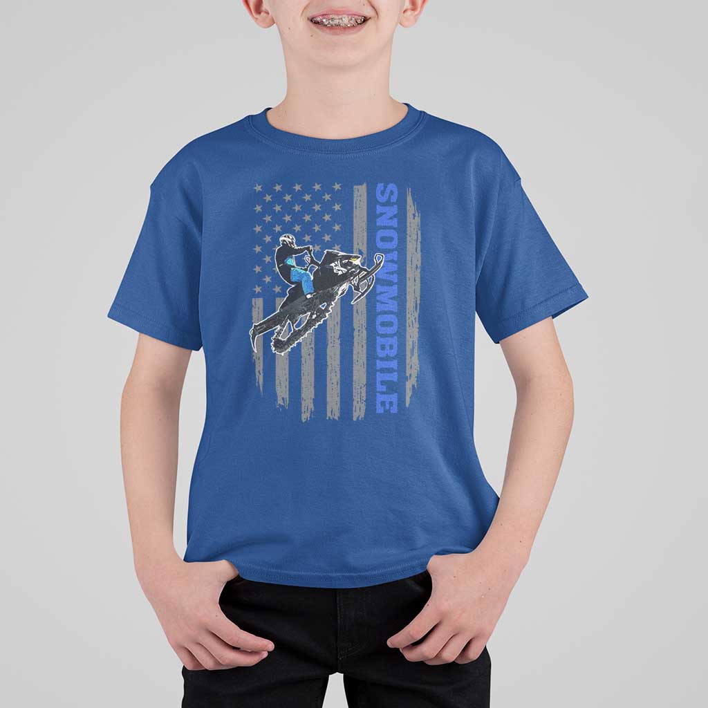 Snowmobile American Flag  Snowcross Riding Winter Sport T Shirt For Kid - Wonder Print Shop