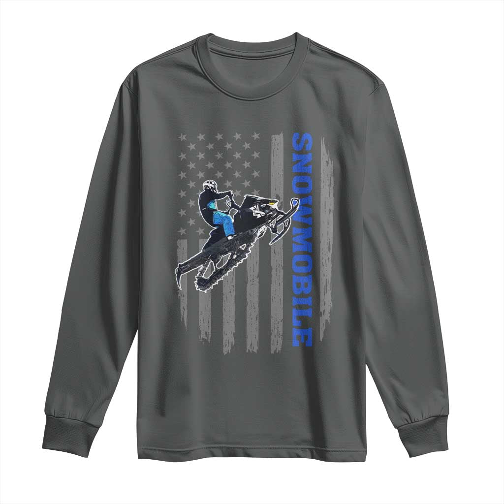 Snowmobile American Flag  Snowcross Riding Winter Sport Long Sleeve Shirt - Wonder Print Shop