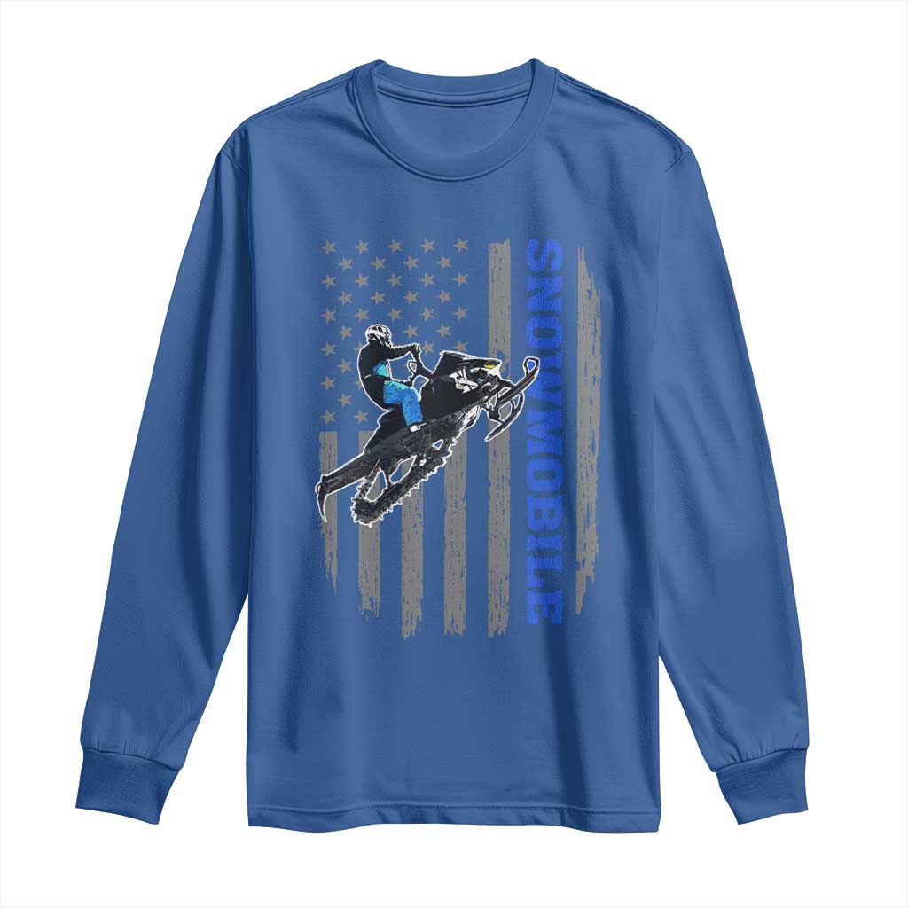 Snowmobile American Flag  Snowcross Riding Winter Sport Long Sleeve Shirt - Wonder Print Shop