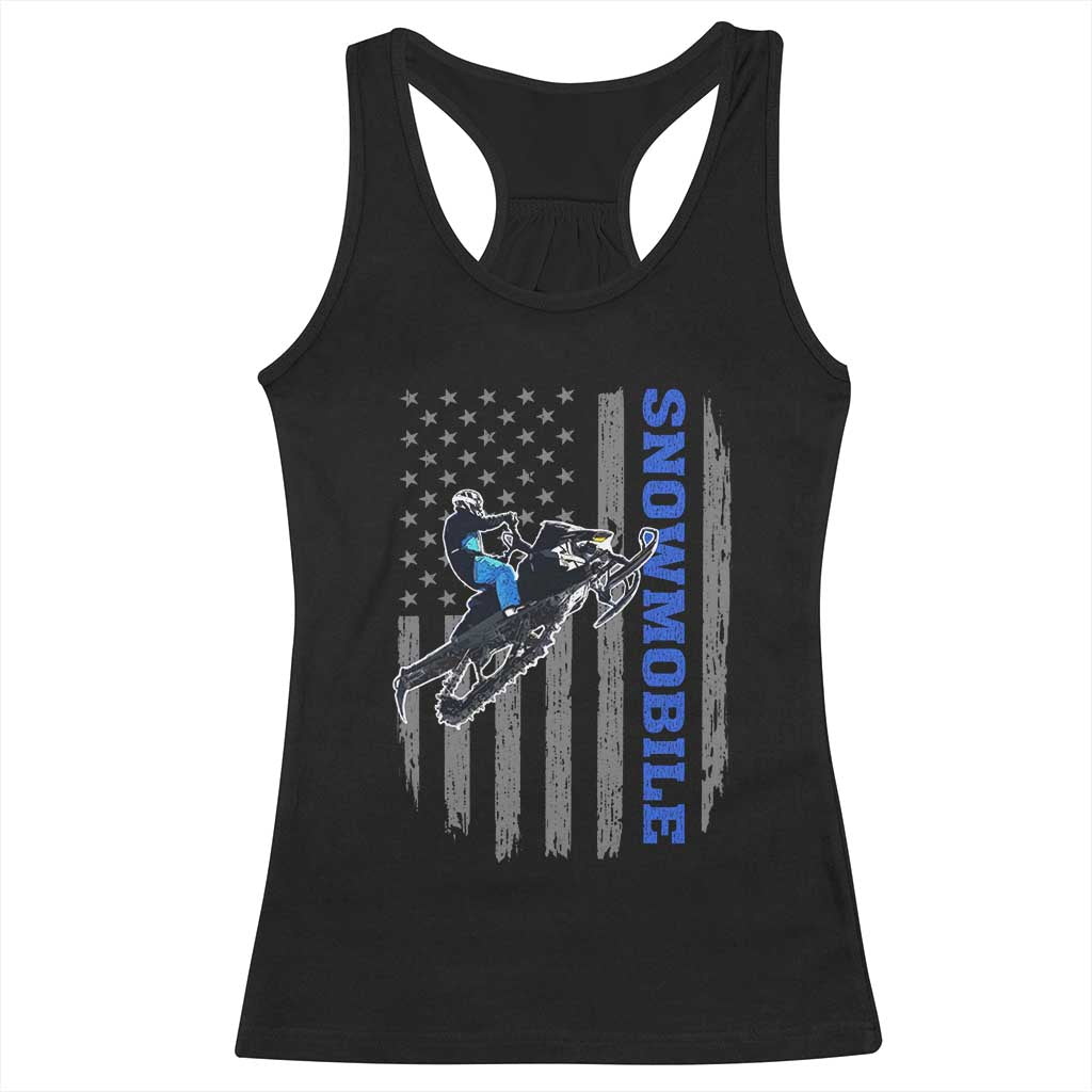 Snowmobile American Flag  Snowcross Riding Winter Sport Racerback Tank Top - Wonder Print Shop