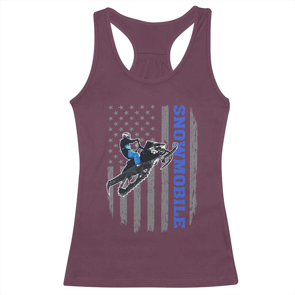 Snowmobile American Flag  Snowcross Riding Winter Sport Racerback Tank Top - Wonder Print Shop