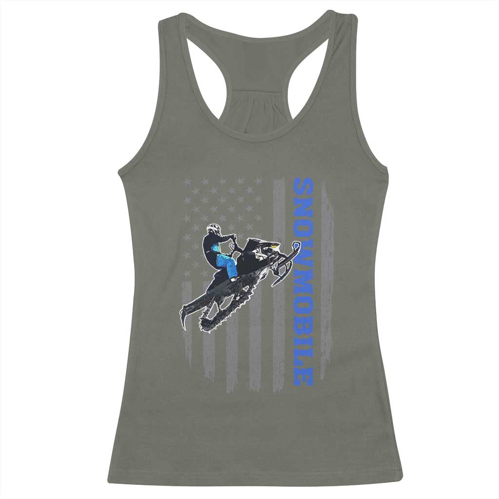 Snowmobile American Flag  Snowcross Riding Winter Sport Racerback Tank Top - Wonder Print Shop