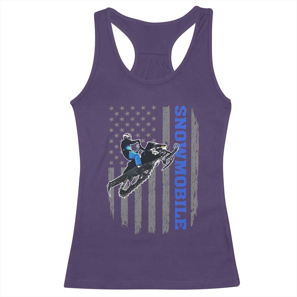 Snowmobile American Flag  Snowcross Riding Winter Sport Racerback Tank Top - Wonder Print Shop
