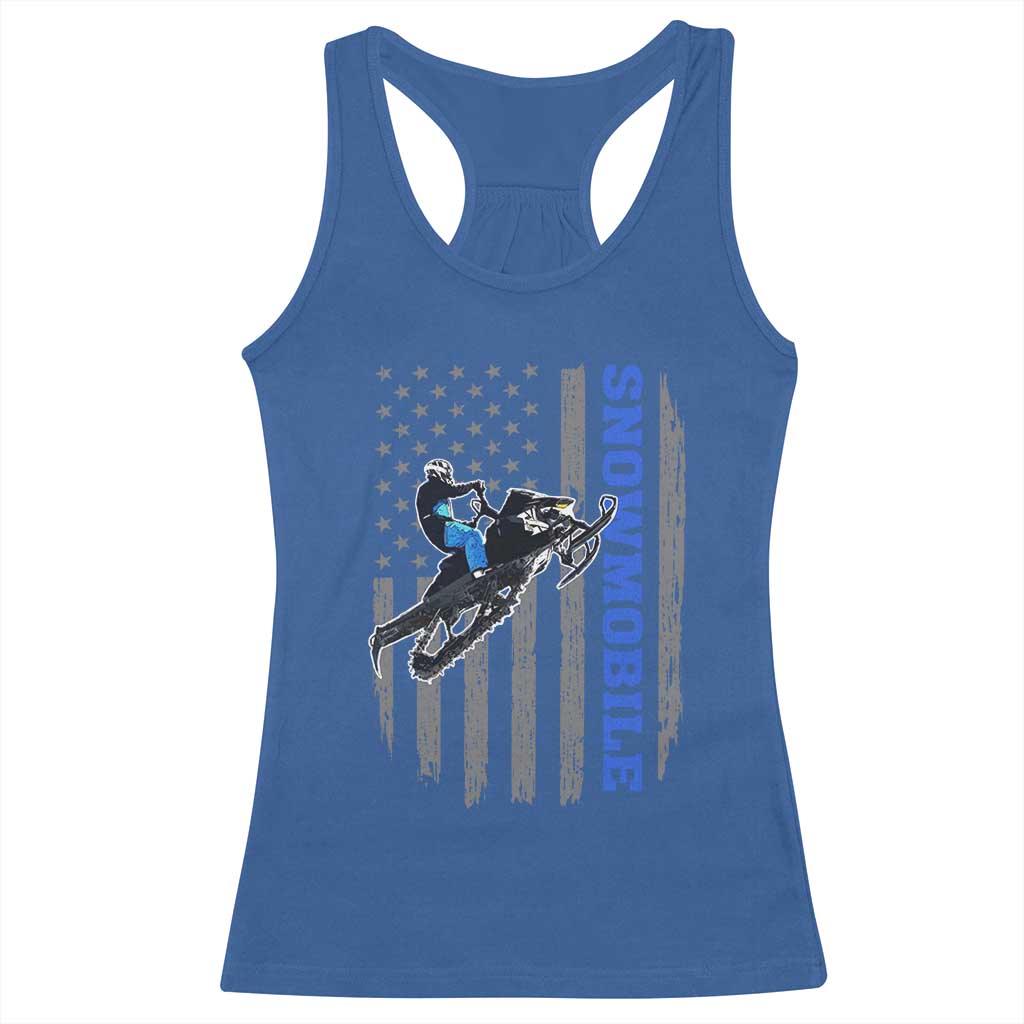 Snowmobile American Flag  Snowcross Riding Winter Sport Racerback Tank Top - Wonder Print Shop
