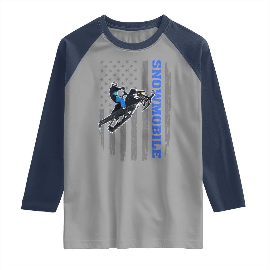 Snowmobile American Flag  Snowcross Riding Winter Sport Raglan Shirt - Wonder Print Shop