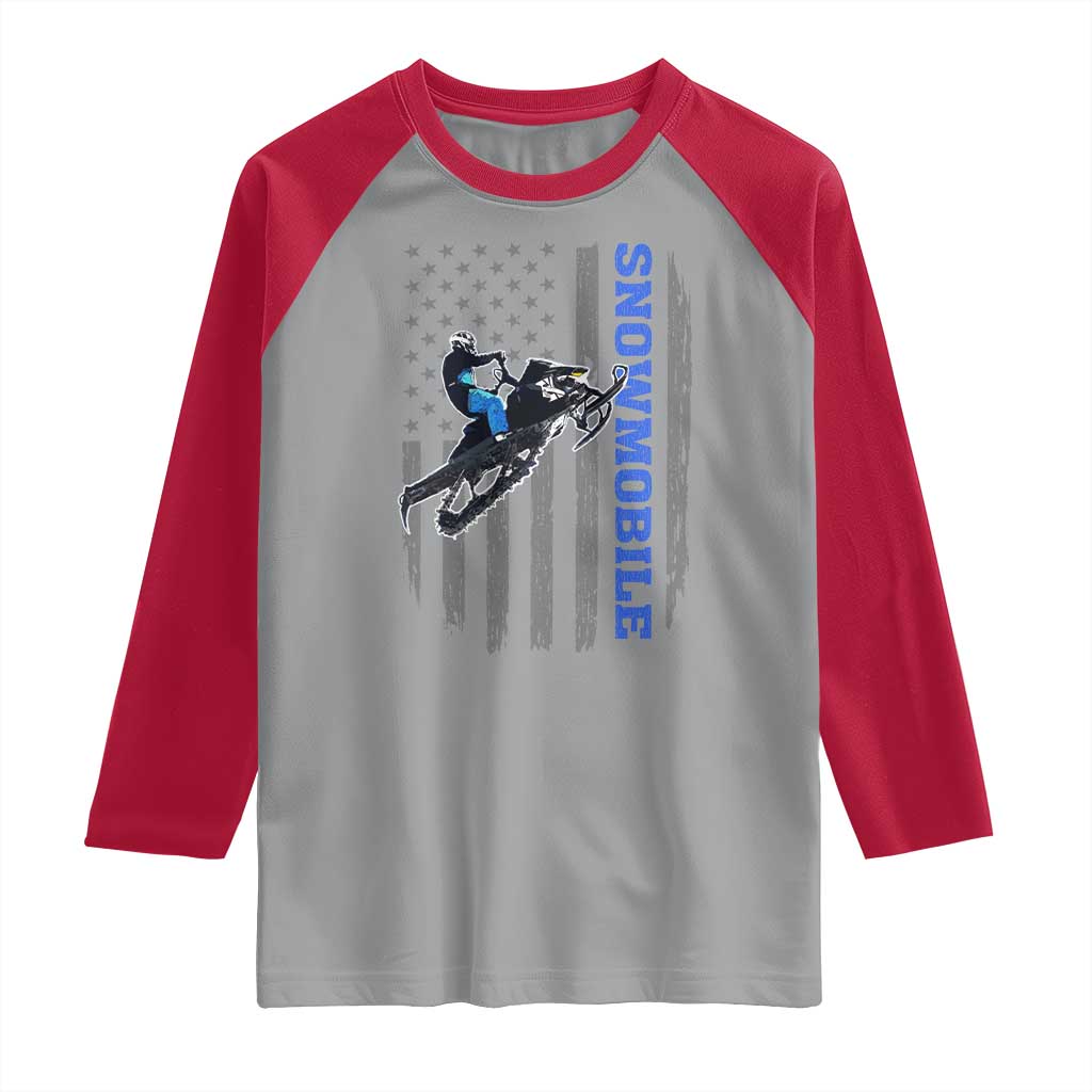 Snowmobile American Flag  Snowcross Riding Winter Sport Raglan Shirt - Wonder Print Shop