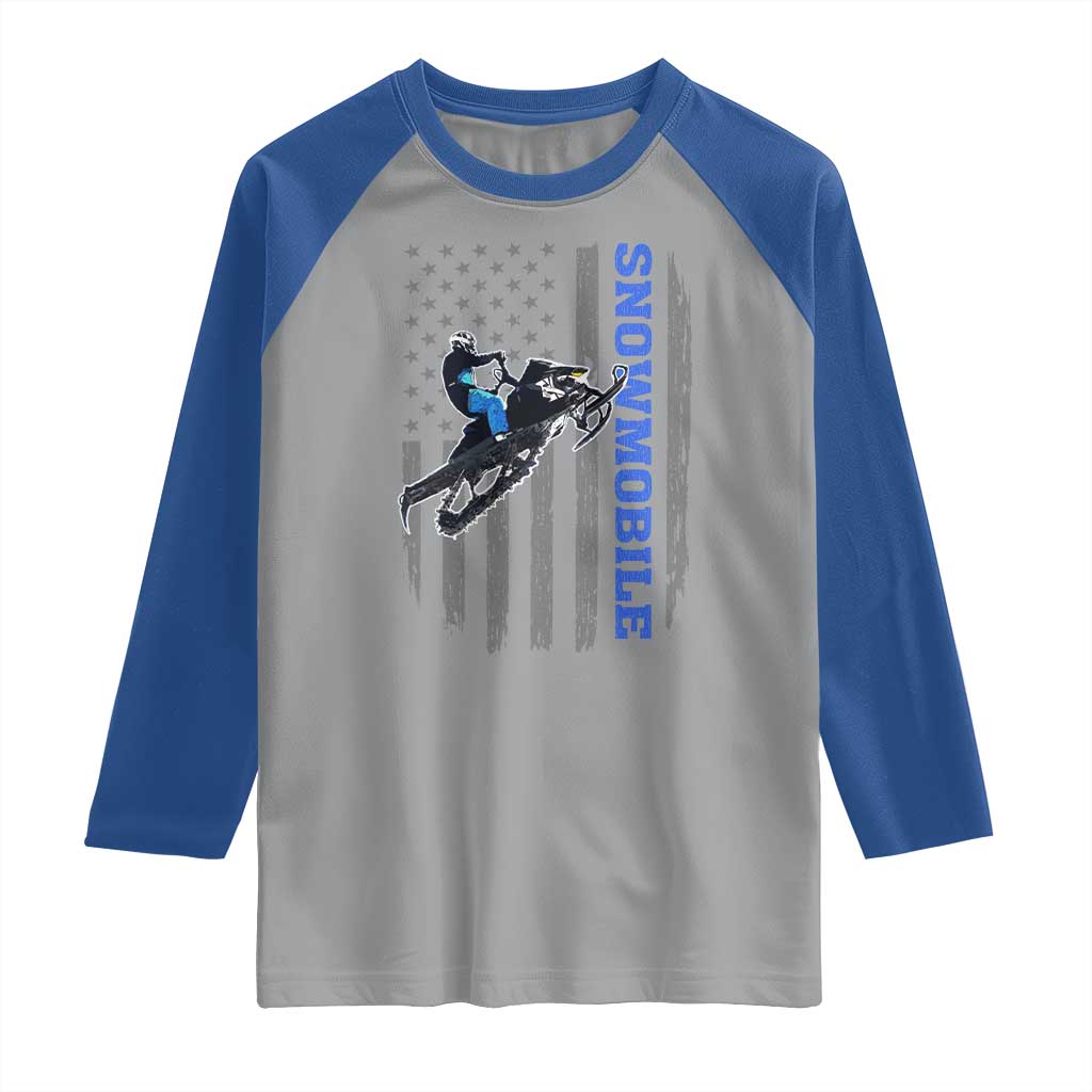 Snowmobile American Flag  Snowcross Riding Winter Sport Raglan Shirt - Wonder Print Shop