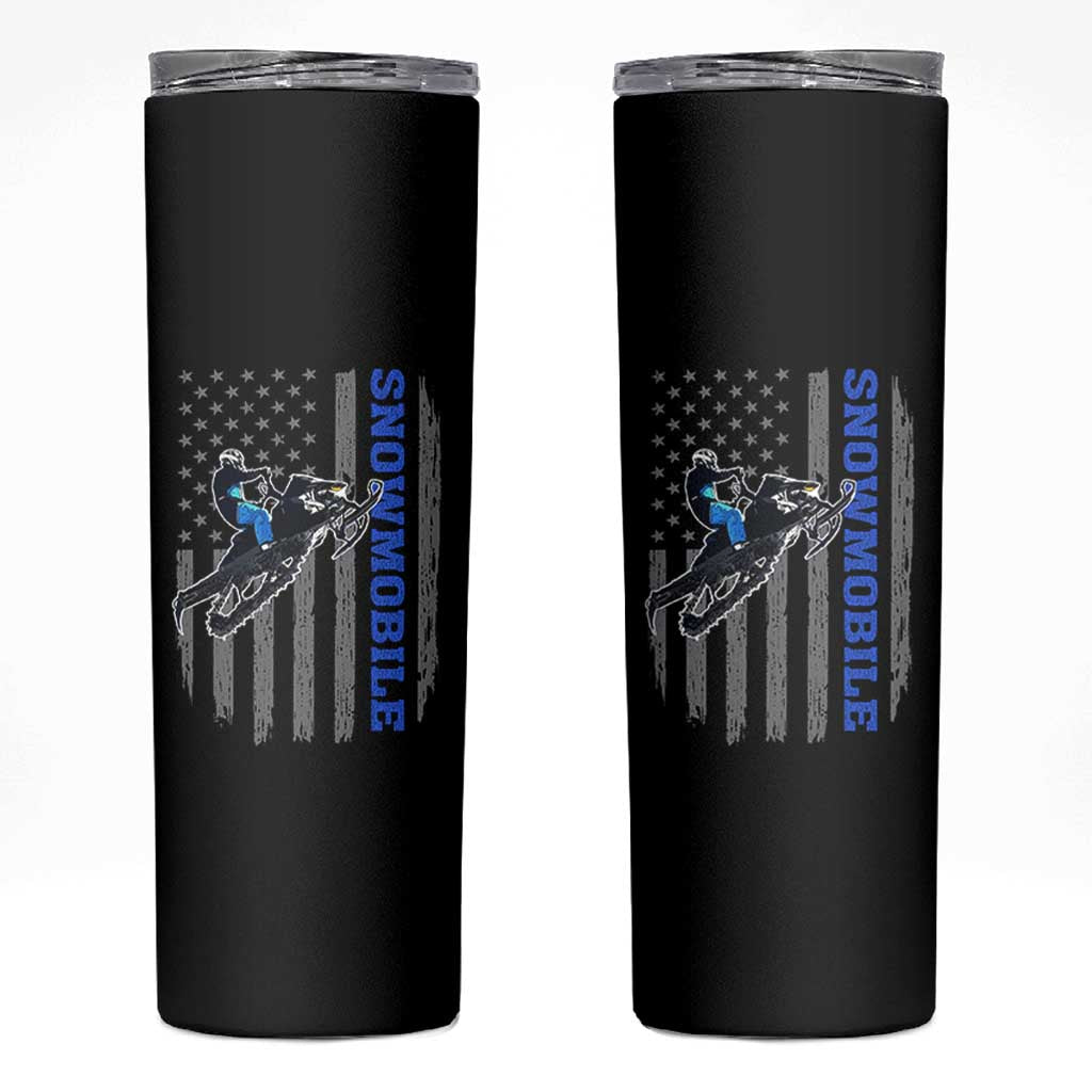 Snowmobile American Flag  Snowcross Riding Winter Sport Skinny Tumbler - Wonder Print Shop