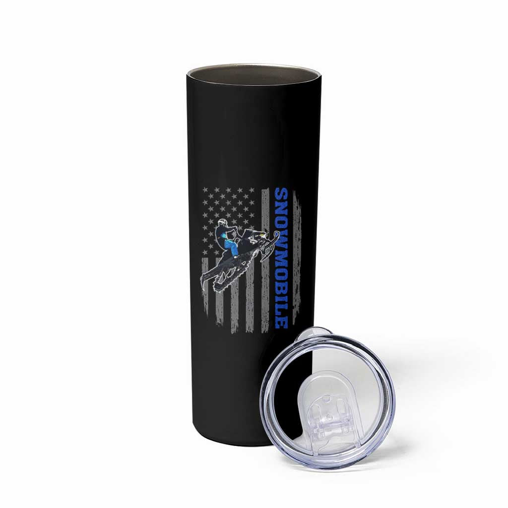 Snowmobile American Flag  Snowcross Riding Winter Sport Skinny Tumbler - Wonder Print Shop