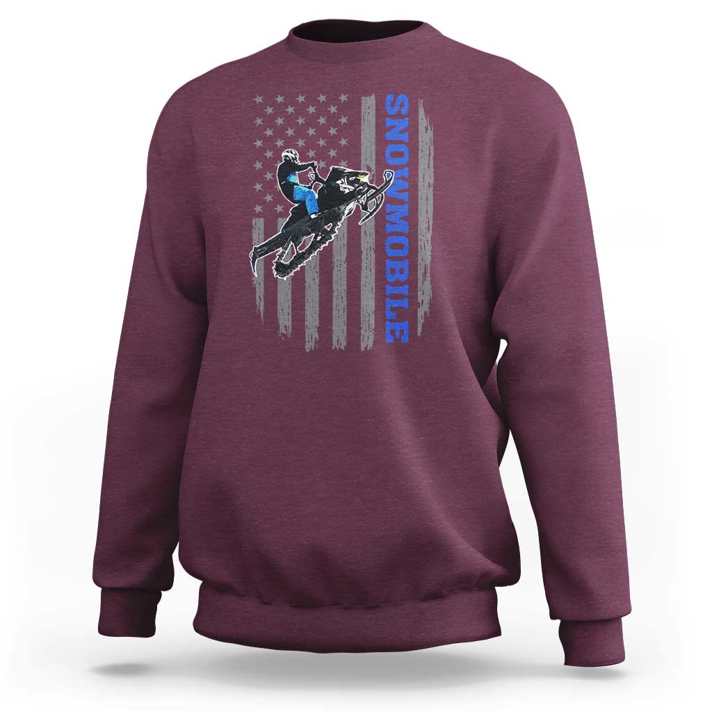 Snowmobile American Flag  Snowcross Riding Winter Sport Sweatshirt - Wonder Print Shop