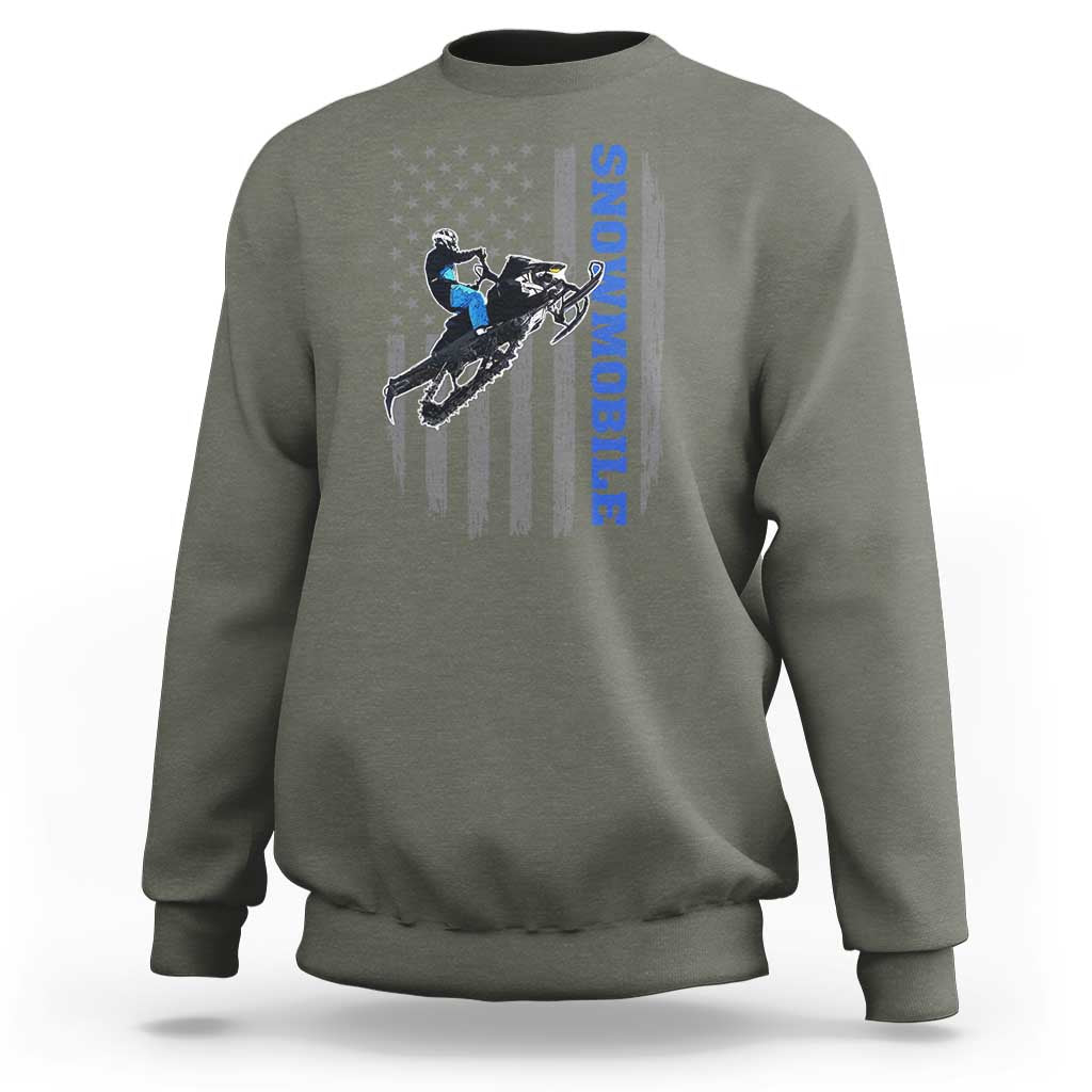 Snowmobile American Flag  Snowcross Riding Winter Sport Sweatshirt - Wonder Print Shop