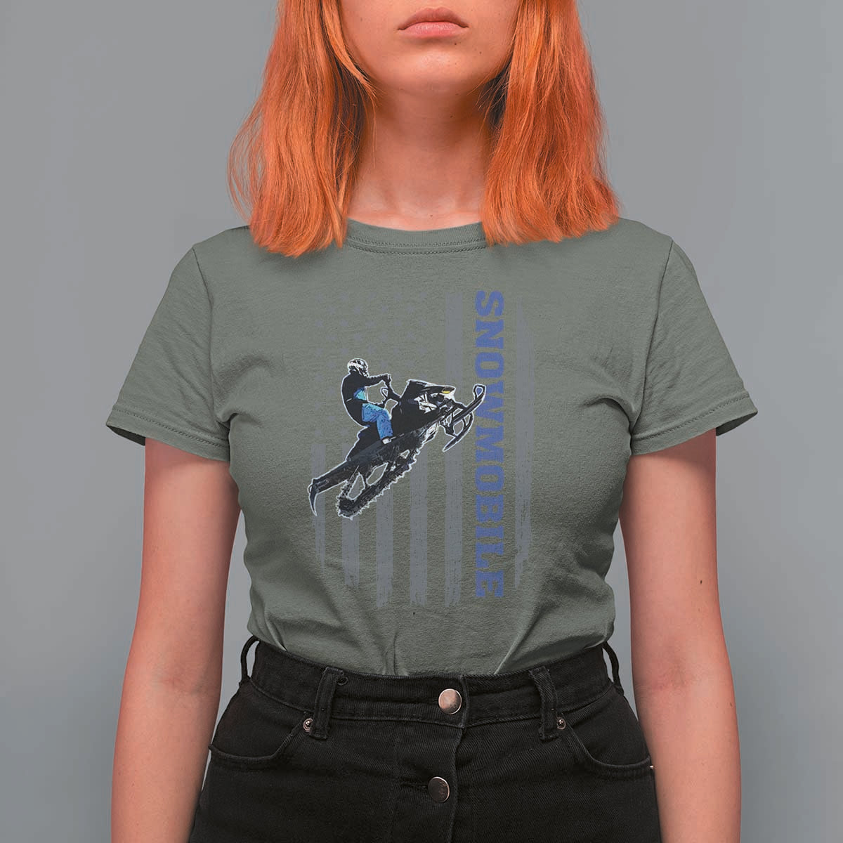 Snowmobile American Flag  Snowcross Riding Winter Sport T Shirt For Women - Wonder Print Shop