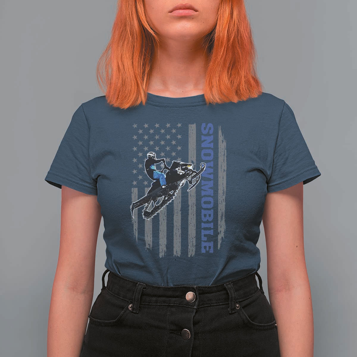 Snowmobile American Flag  Snowcross Riding Winter Sport T Shirt For Women - Wonder Print Shop