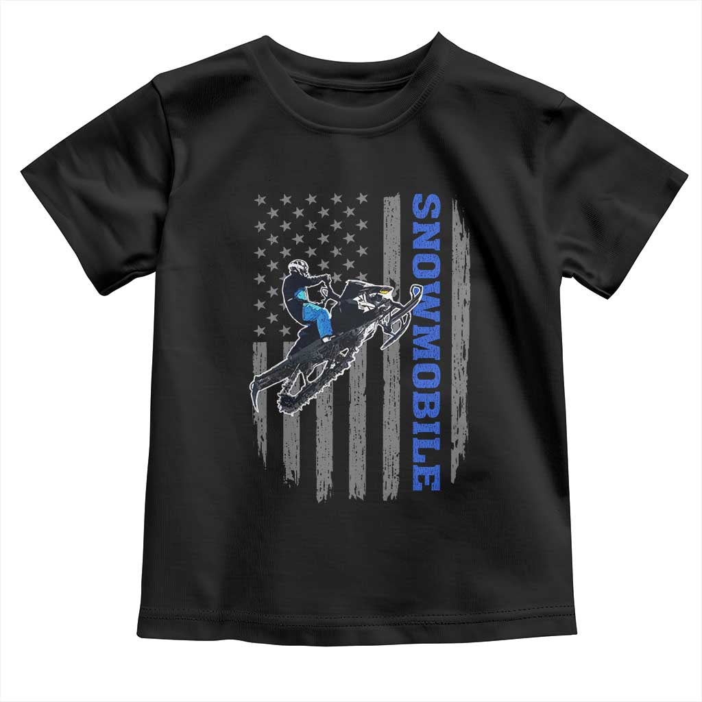 Snowmobile American Flag  Snowcross Riding Winter Sport Toddler T Shirt - Wonder Print Shop