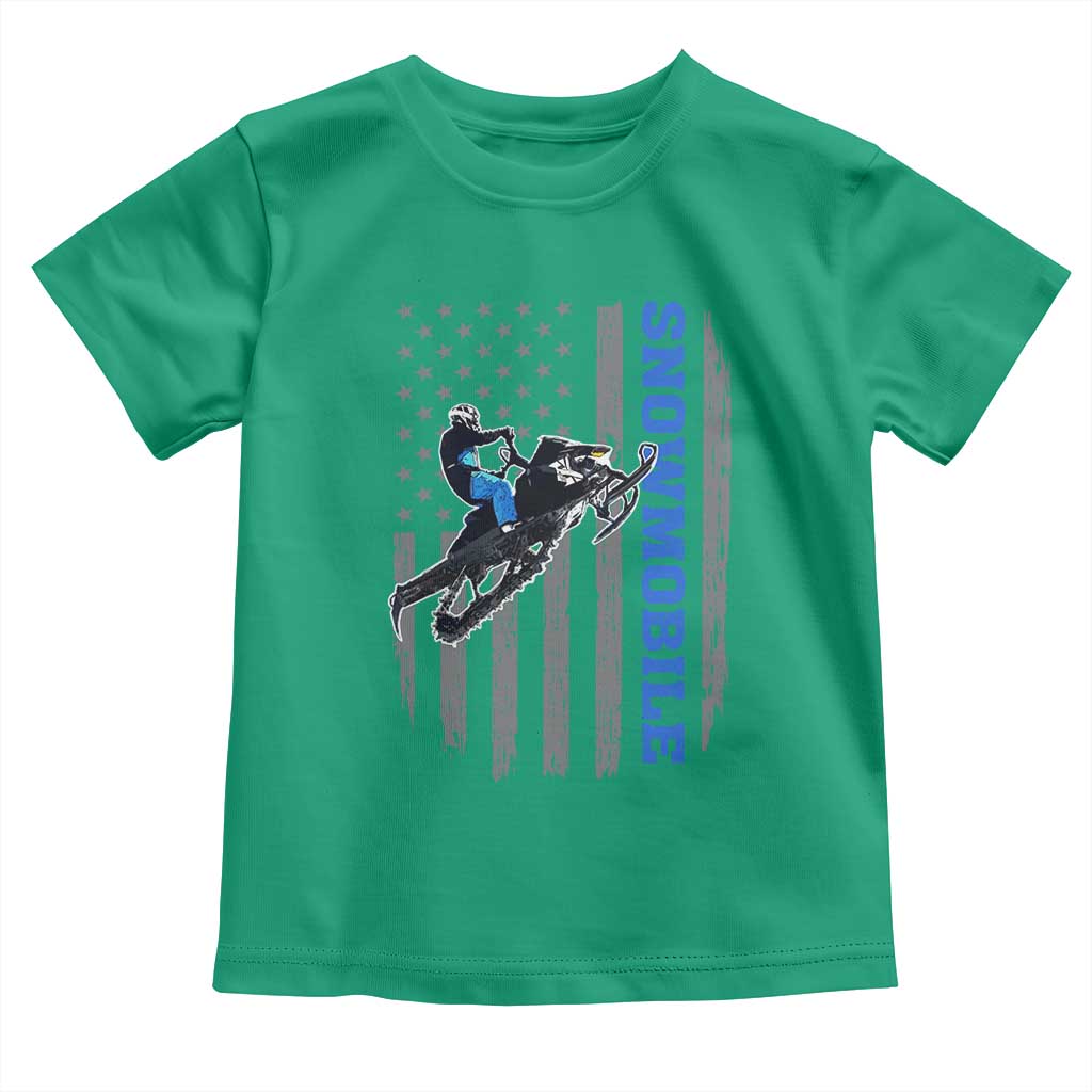 Snowmobile American Flag  Snowcross Riding Winter Sport Toddler T Shirt - Wonder Print Shop