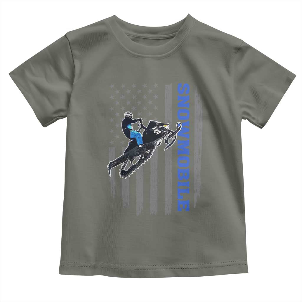 Snowmobile American Flag  Snowcross Riding Winter Sport Toddler T Shirt - Wonder Print Shop