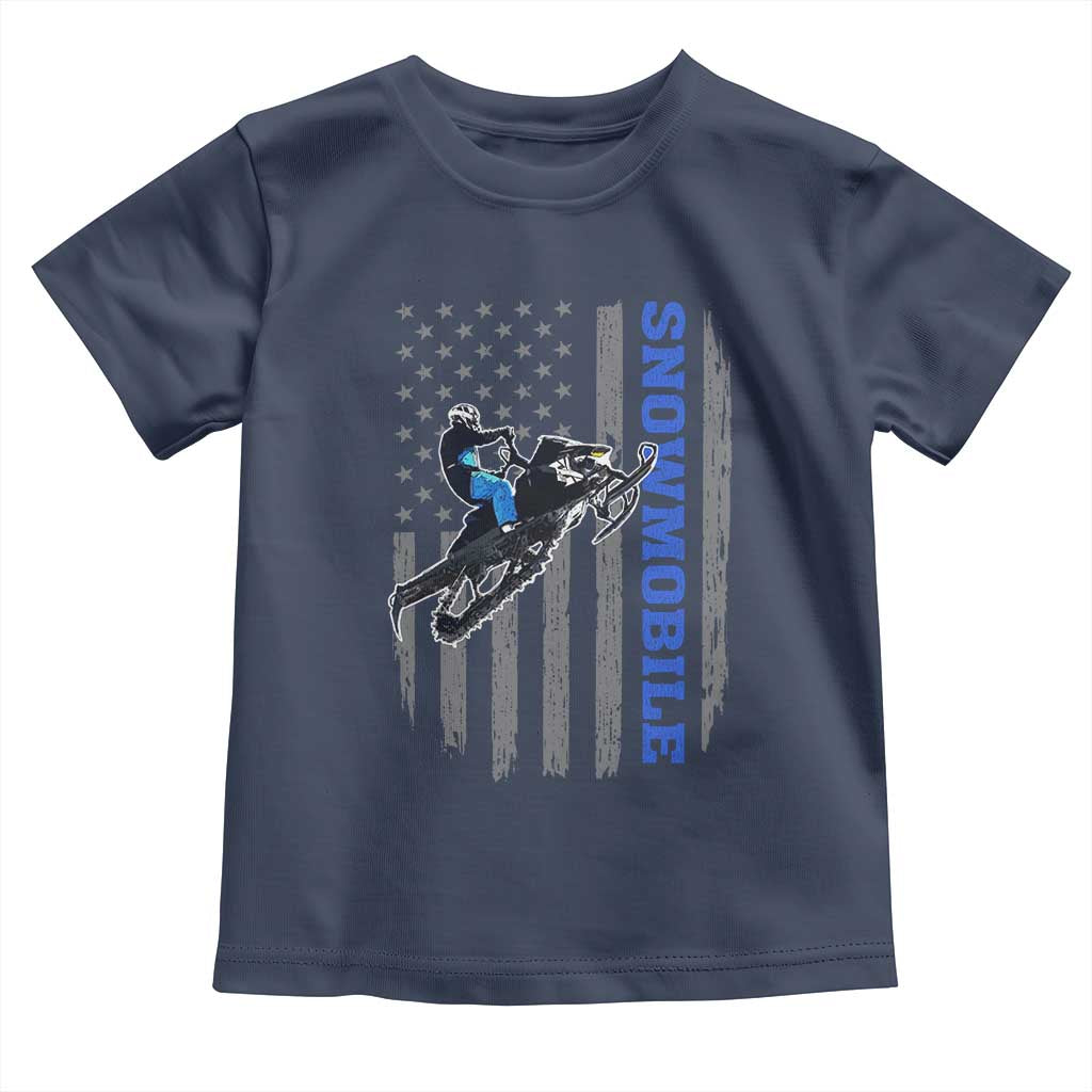 Snowmobile American Flag  Snowcross Riding Winter Sport Toddler T Shirt - Wonder Print Shop