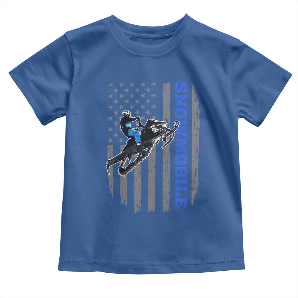 Snowmobile American Flag  Snowcross Riding Winter Sport Toddler T Shirt - Wonder Print Shop