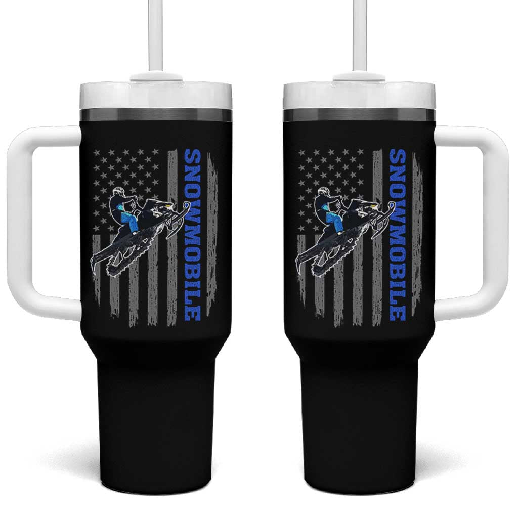 Snowmobile American Flag  Snowcross Riding Winter Sport Tumbler With Handle - Wonder Print Shop