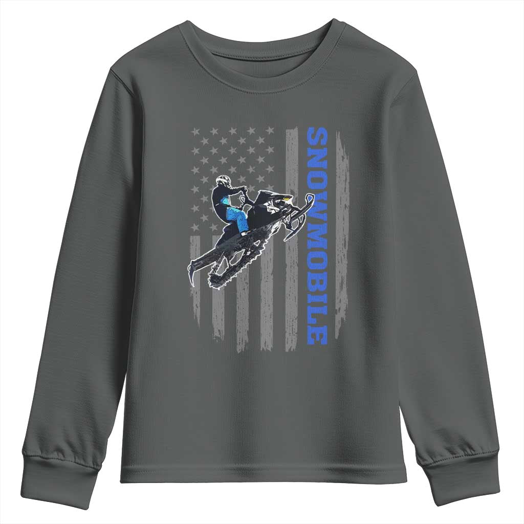 Snowmobile American Flag  Snowcross Riding Winter Sport Youth Sweatshirt - Wonder Print Shop