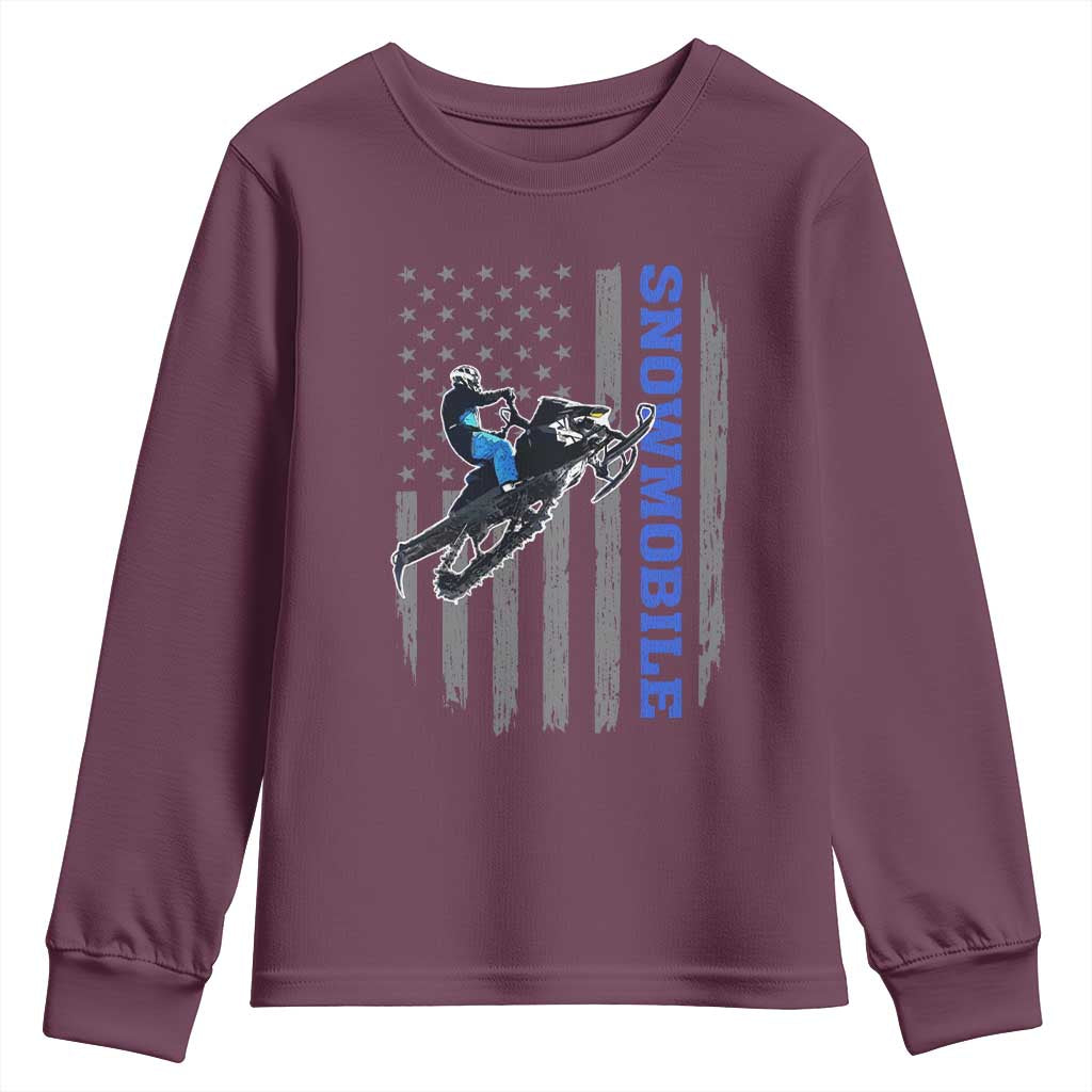 Snowmobile American Flag  Snowcross Riding Winter Sport Youth Sweatshirt - Wonder Print Shop