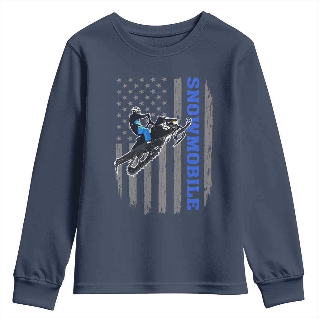 Snowmobile American Flag  Snowcross Riding Winter Sport Youth Sweatshirt - Wonder Print Shop