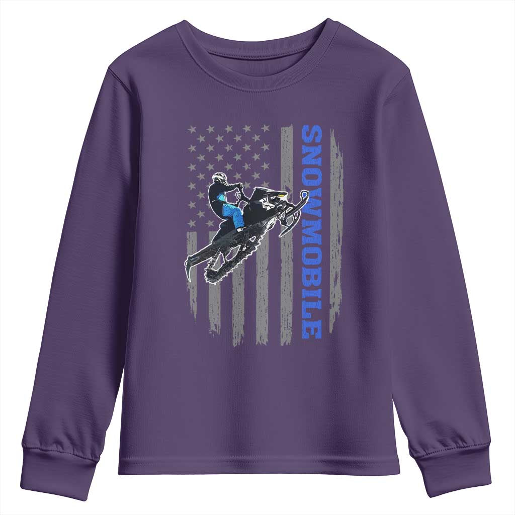 Snowmobile American Flag  Snowcross Riding Winter Sport Youth Sweatshirt - Wonder Print Shop