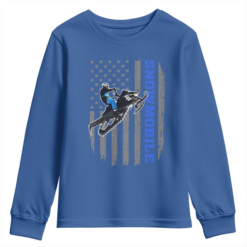 Snowmobile American Flag  Snowcross Riding Winter Sport Youth Sweatshirt - Wonder Print Shop
