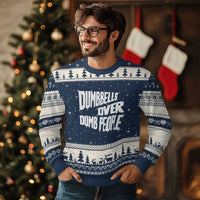 Funny Dumbbells Over Dumb People Ugly Christmas Sweater Gym Workout Fitness Motivation - Wonder Print Shop