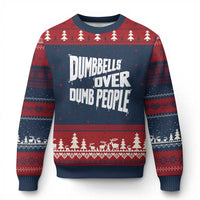 Funny Dumbbells Over Dumb People Ugly Christmas Sweater Gym Workout Fitness Motivation - Wonder Print Shop