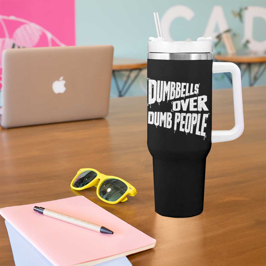 Funny Dumbbells Over Dumb People Tumbler With Handle Gym Workout Fitness Motivation - Wonder Print Shop