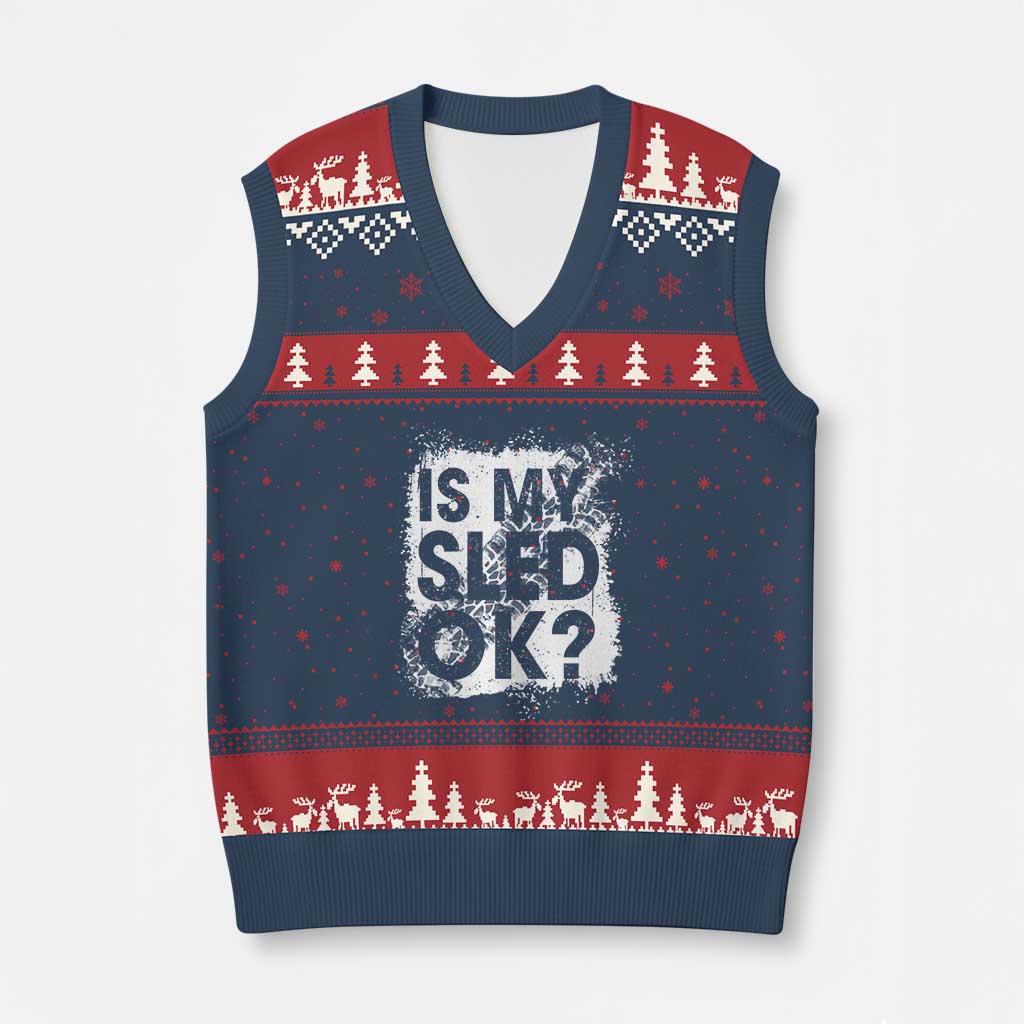Funny Snowmobile V-Neck Knit Sweater Vest Is My Sled Ok Winter Sport Snowmobile Track - Wonder Print Shop