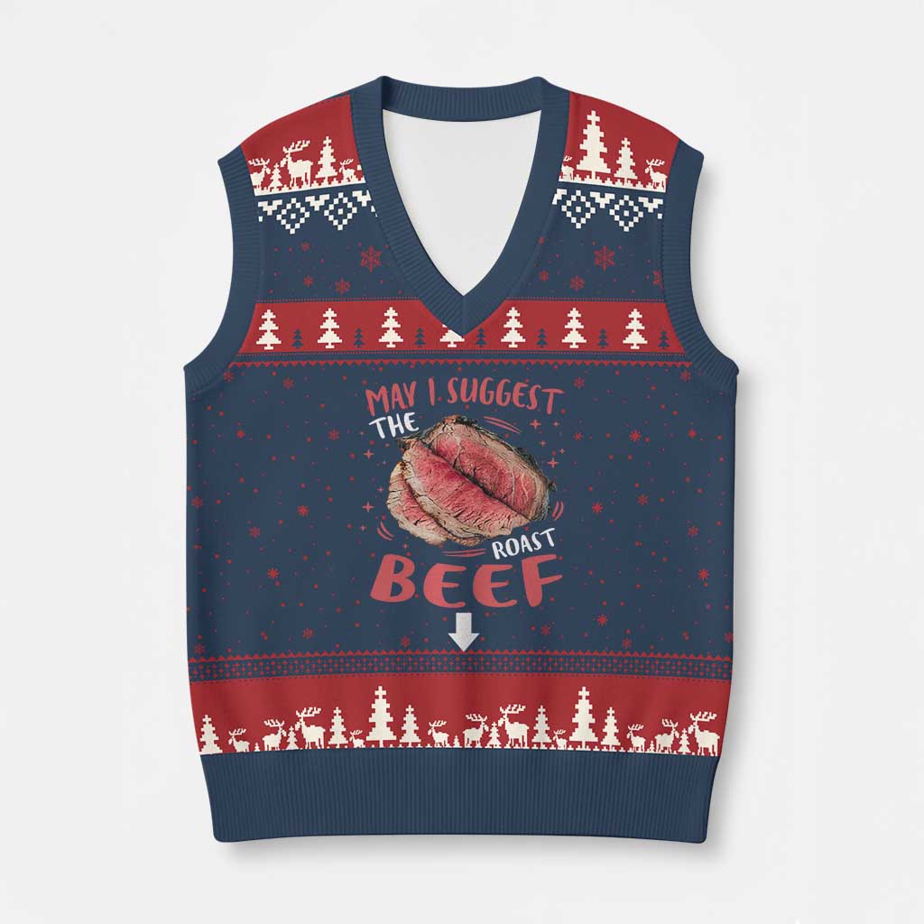 Funny May I Suggest The Roast Beef V-Neck Knit Sweater Vest Embarrassing Inappropriate Adult Humor