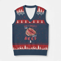 Funny May I Suggest The Roast Beef V-Neck Knit Sweater Vest Embarrassing Inappropriate Adult Humor