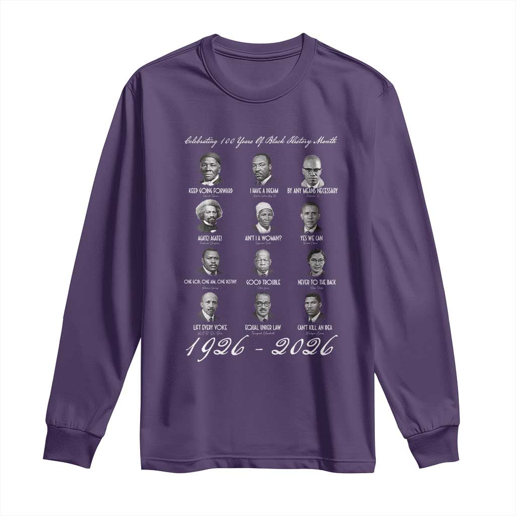 Celebrating 100 Years Of Black History Month 1926 2026 Long Sleeve Shirt Black Leaders