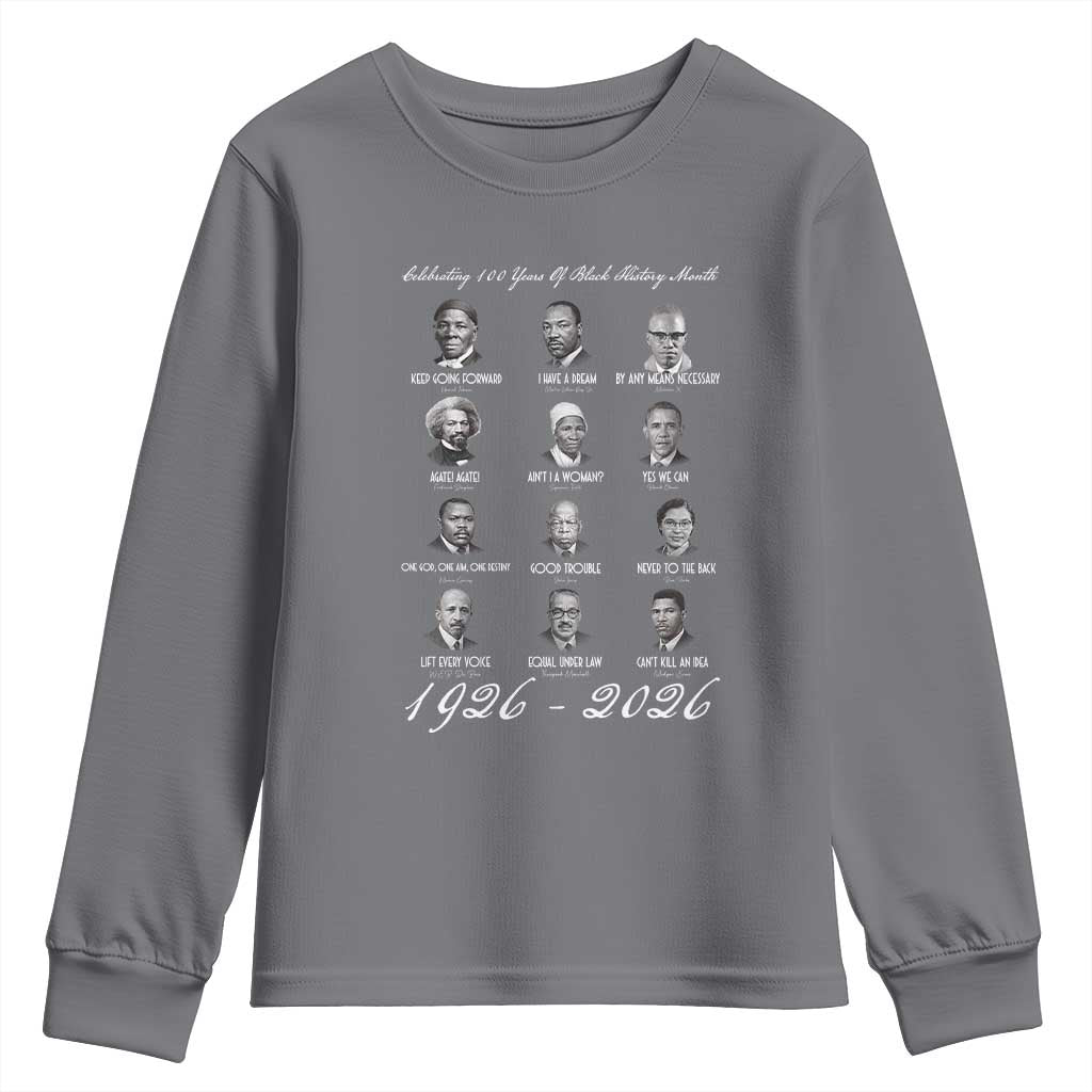 Celebrating 100 Years Of Black History Month 1926 2026 Youth Sweatshirt Black Leaders