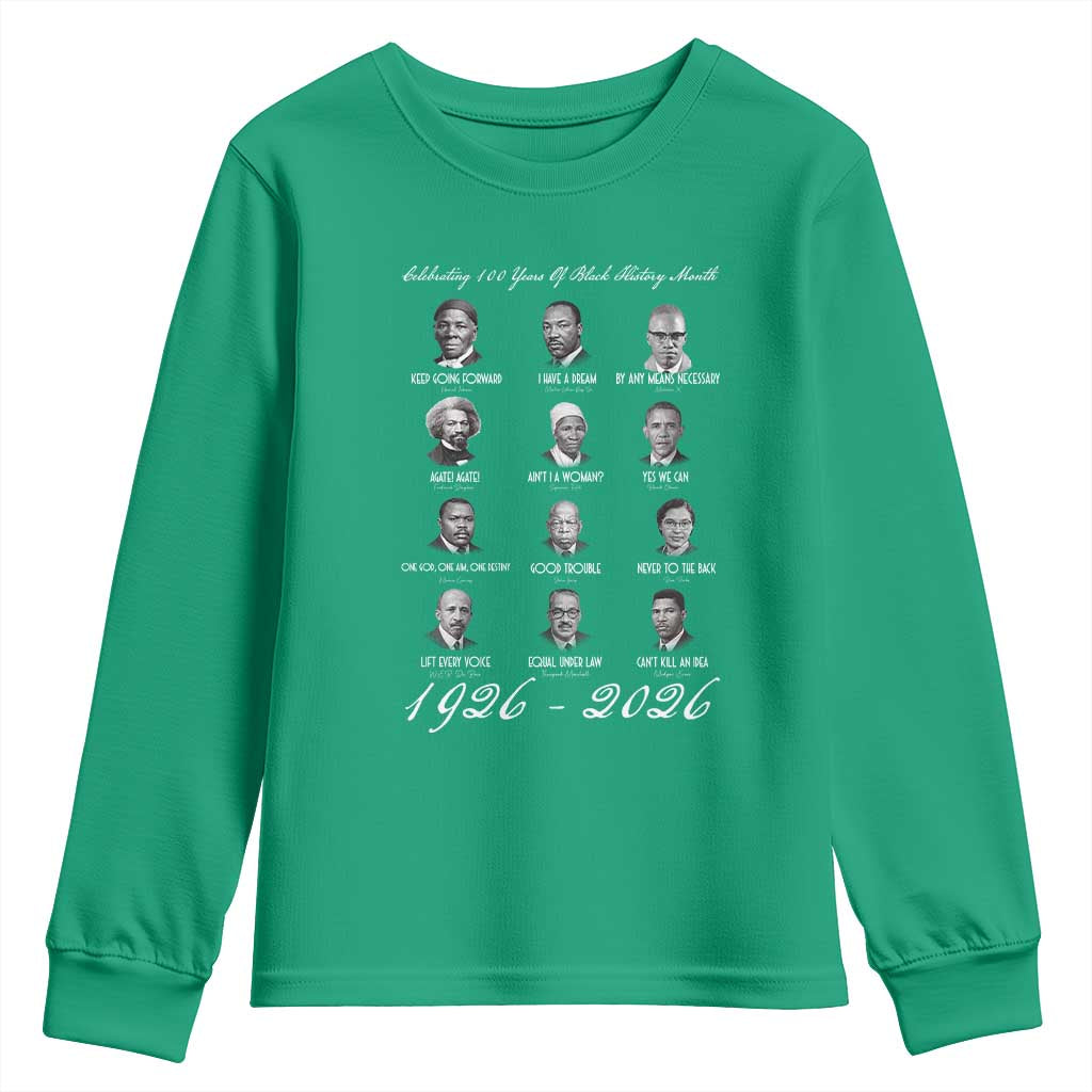 Celebrating 100 Years Of Black History Month 1926 2026 Youth Sweatshirt Black Leaders