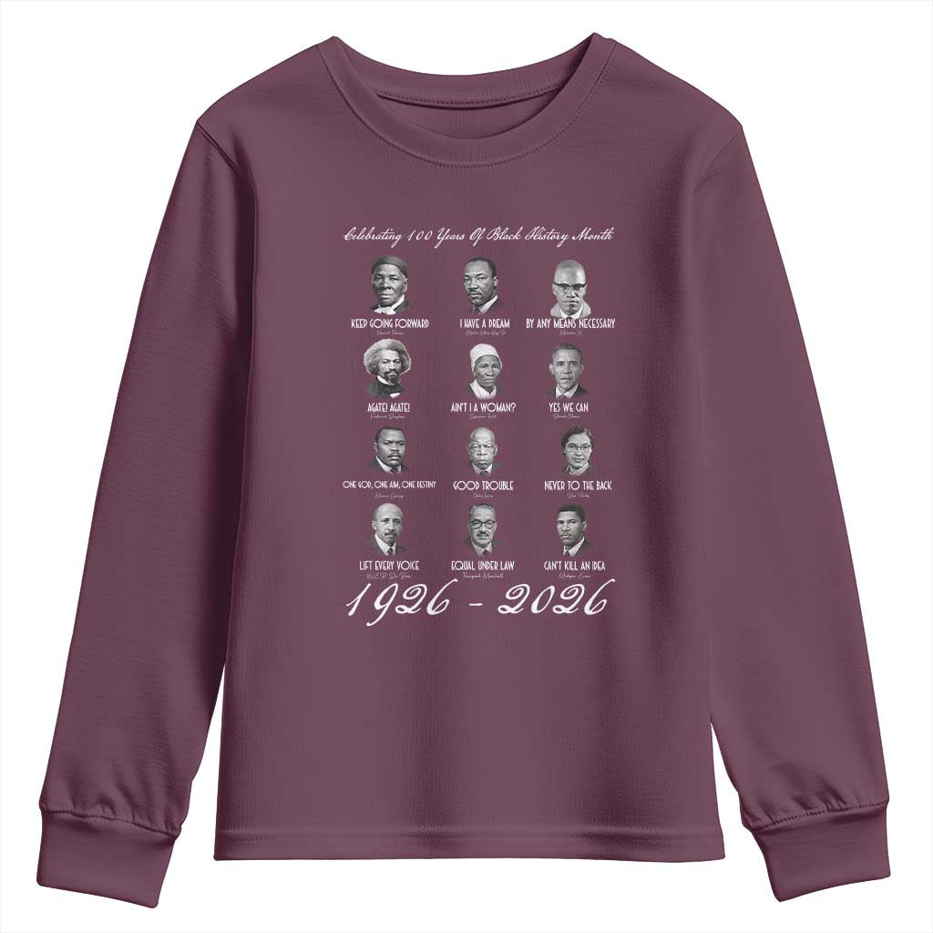 Celebrating 100 Years Of Black History Month 1926 2026 Youth Sweatshirt Black Leaders