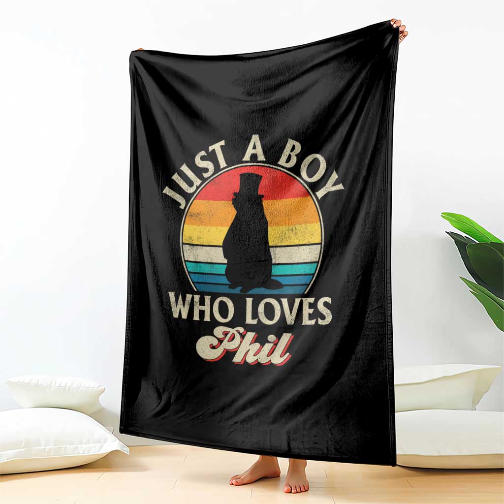 Funny Just A Boy Who Loves Phil Groundhog Throw Blanket Punxsy Woodchuck Day Lover - Wonder Print Shop